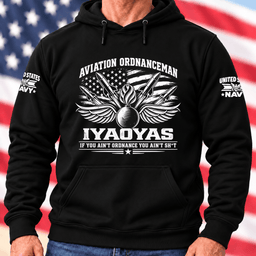 Navy Aviation Ordnanceman IYAOYAS American Flag T Shirt Hoodie Baseball Cap Gift For Men Hoodie Black