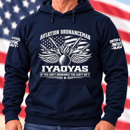 Navy Aviation Ordnanceman IYAOYAS American Flag T Shirt Hoodie Baseball Cap Gift For Men Hoodie Navy