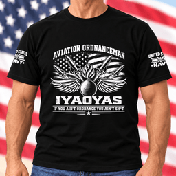 Navy Aviation Ordnanceman IYAOYAS American Flag T Shirt Hoodie Baseball Cap Gift For Men T-shirt Black