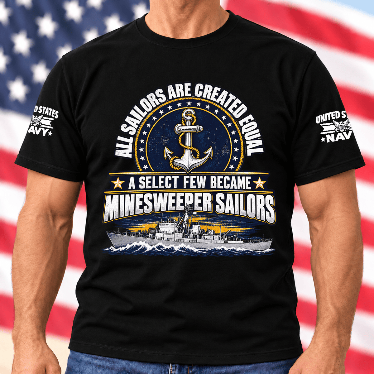 Navy Minesweeper Sailors All Sailors Are Created Equal T Shirt Hoodie Baseball Cap Gift For Men T-shirt Black