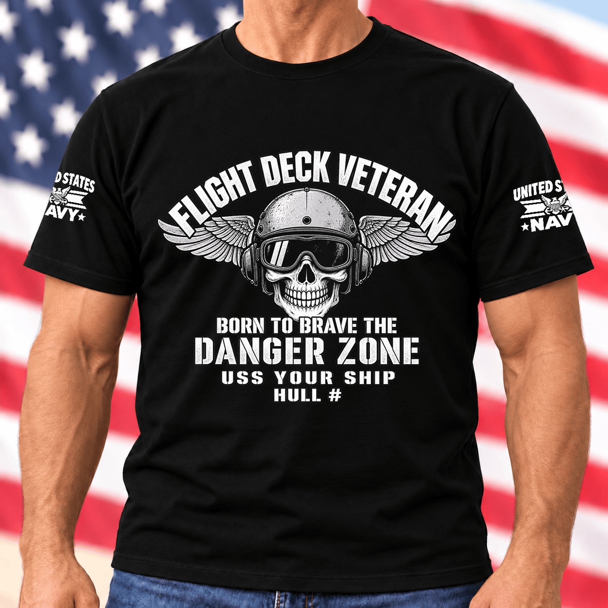 Navy Flight Deck Veteran Born To Brave The Danger Zone T Shirt Hoodie Baseball Cap Gift For Men T-shirt Black