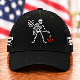 Navy Boatswains Mate Skeleton Anchor T Shirt Hoodie Baseball Cap Gift For Men Baseball Cap Black