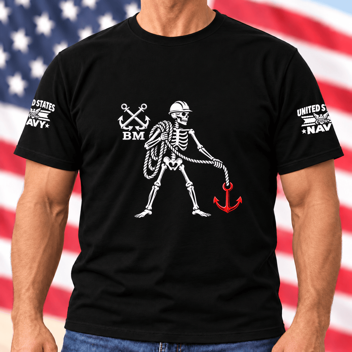Navy Boatswains Mate Skeleton Anchor T Shirt Hoodie Baseball Cap Gift For Men T-shirt Black