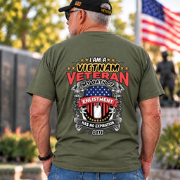 Vietnam Veteran Oath Of Enlistment Has No Expiration Date T Shirt Gift For Men Army Green Back