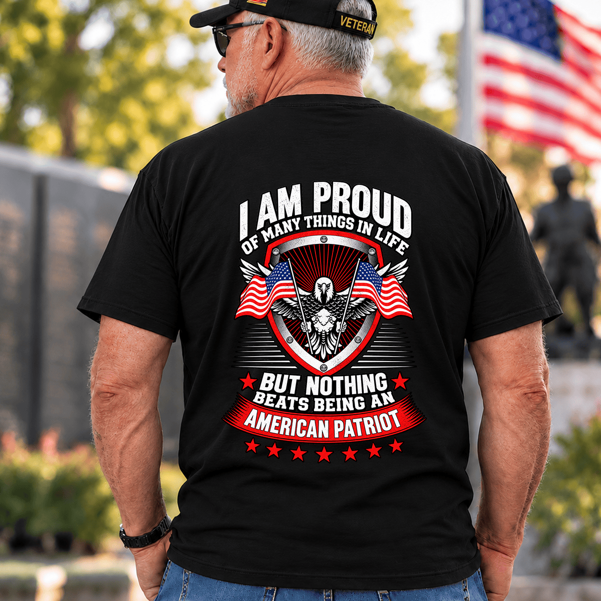 Proud American Patriot Eagle Flag T Shirt Gift For Veterans Black Back