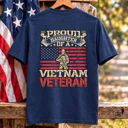 Proud Daughter Of A Vietnam Veteran American Flag T Shirt Gift For Women Navy Hang