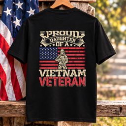 Proud Daughter Of A Vietnam Veteran American Flag T Shirt Gift For Women Black Hang