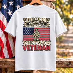 Proud Daughter Of A Vietnam Veteran American Flag T Shirt Gift For Women White Hang