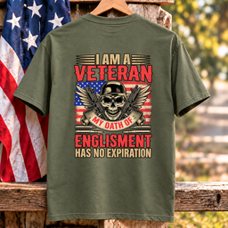 Veteran Oath Of Enlistment Has No Expiration Skull T Shirt Gift For Men Army Green Hang
