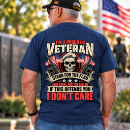 Proud US Veteran Stand For The Flag Kneel For The Fallen Skull T Shirt Gift For Men Navy Back