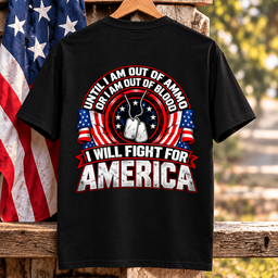 Until I Am Out Of Ammo American Flag Emblem T Shirt Gift For Veterans Black Hang
