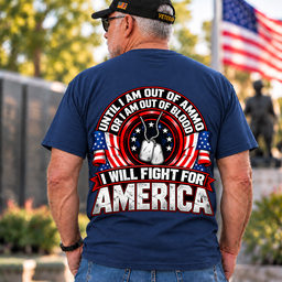 Until I Am Out Of Ammo American Flag Emblem T Shirt Gift For Veterans Navy Back