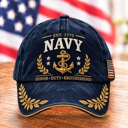 U.S. Navy Est. 1775 Hat, Honor Duty Brotherhood Laurel Baseball Cap - Picture 1