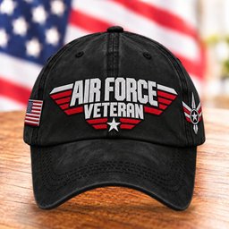 U.S. Air Force Veteran Hat, Red Wings Black Baseball Cap - Black