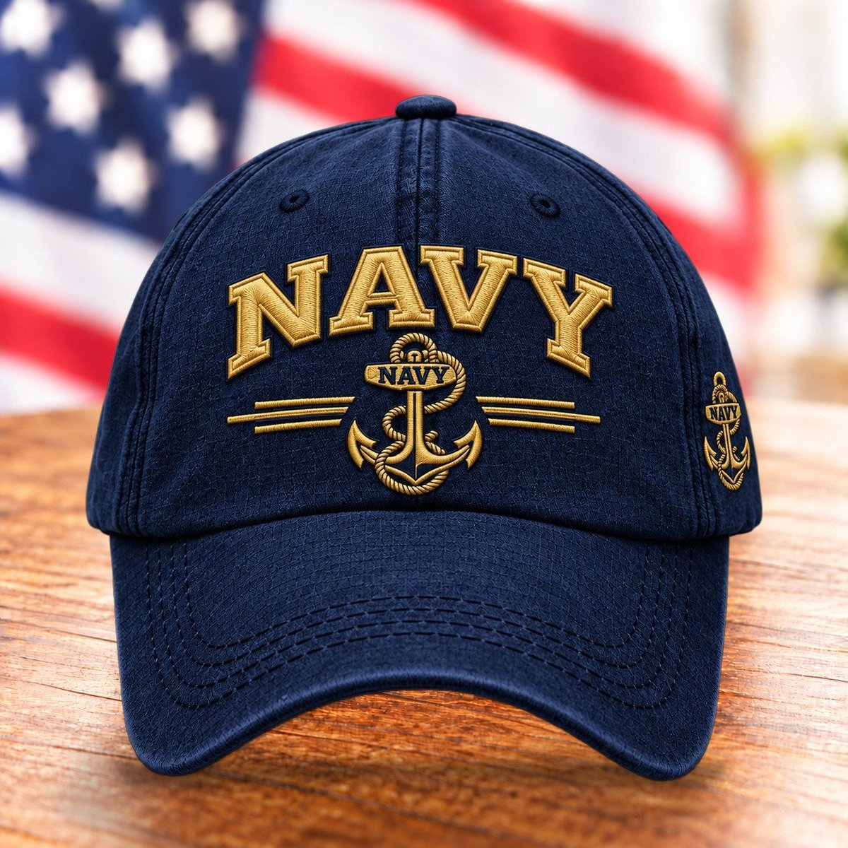 U.S. Navy Anchor Veteran Hat, Classic Navy Blue Baseball Cap - Picture 1