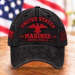 United States Marines Est. 1775 Hat, Semper Fidelis Black Baseball Cap - Black