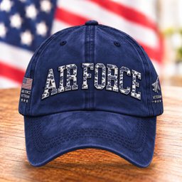 Air Force Hat, Distressed Lettering Navy Blue Baseball Cap - Picture 1