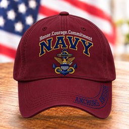 U.S. Navy Anchors Aweigh Hat, Honor Courage Commitment Baseball Cap - Red