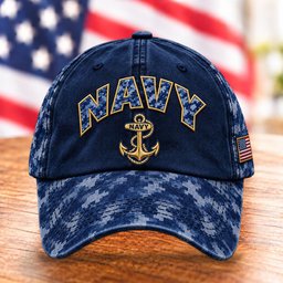 U.S. Navy Anchor Hat, Blue Camouflage Veteran Baseball Cap - Picture 1