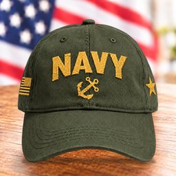 U.S. Navy Anchor Hat, Military Veteran Baseball Cap - Army Green