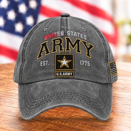 United States Army Est. 1775 Hat, U.S. Army Star Grey Baseball Cap - Grey