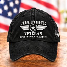 U.S. Air Force Veteran Wings Hat, Honor Service Sacrifice Baseball Cap - Black