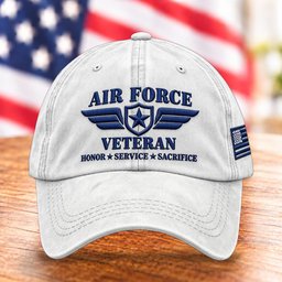 U.S. Air Force Veteran Wings Hat, Honor Service Sacrifice Baseball Cap - White