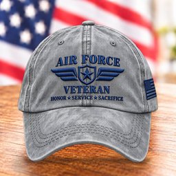 U.S. Air Force Veteran Wings Hat, Honor Service Sacrifice Baseball Cap - Light Grey