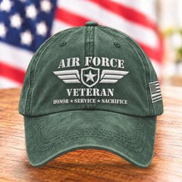 U.S. Air Force Veteran Wings Hat, Honor Service Sacrifice Baseball Cap - Green