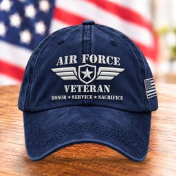 U.S. Air Force Veteran Wings Hat, Honor Service Sacrifice Baseball Cap - Navy