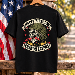 Happy Birthday Crayon Eaters Vintage Skull Helmet Banner Veteran T Shirt Gift For Men Black Hang
