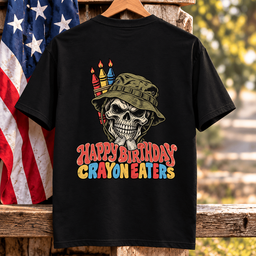 Happy Birthday Crayon Eaters Skull Boonie Hat Crayon Candles Veteran T Shirt Gift For Men Black Hang