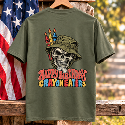 Happy Birthday Crayon Eaters Skull Boonie Hat Crayon Candles Veteran T Shirt Gift For Men Army Green Hang
