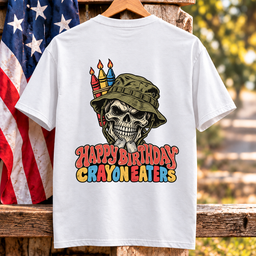 Happy Birthday Crayon Eaters Skull Boonie Hat Crayon Candles Veteran T Shirt Gift For Men White Hang