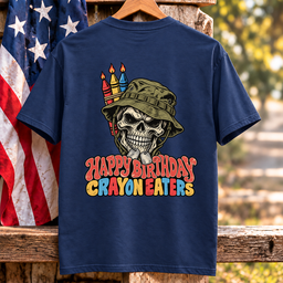 Happy Birthday Crayon Eaters Skull Boonie Hat Crayon Candles Veteran T Shirt Gift For Men Navy Hang