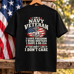 I Am A Navy Veteran Anchor American Flag I Love Freedom DD-214 T Shirt Gift For Men Black Hang