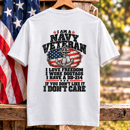 I Am A Navy Veteran Anchor American Flag I Love Freedom DD-214 T Shirt Gift For Men White Hang