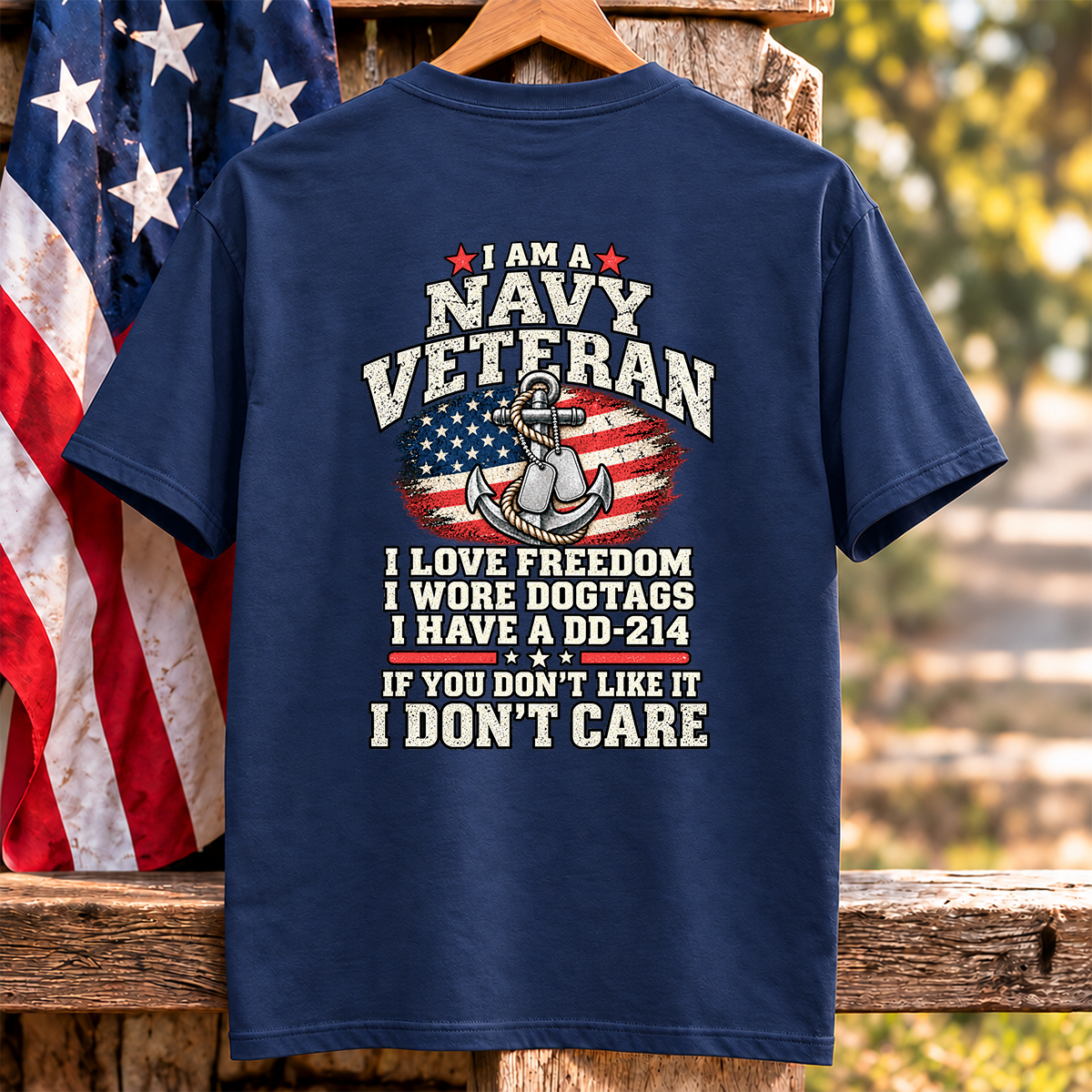 I Am A Navy Veteran Anchor American Flag I Love Freedom DD-214 T Shirt Gift For Men Navy Hang