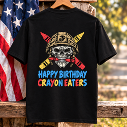 Happy Birthday Crayon Eaters Skull Helmet Crossed Crayons Veteran T Shirt Gift For Men Black Hang