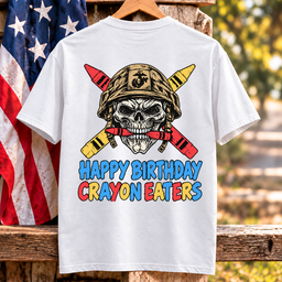Happy Birthday Crayon Eaters Skull Helmet Crossed Crayons Veteran T Shirt Gift For Men White Hang