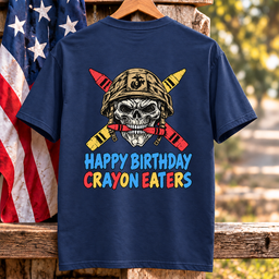 Happy Birthday Crayon Eaters Skull Helmet Crossed Crayons Veteran T Shirt Gift For Men Navy Hang