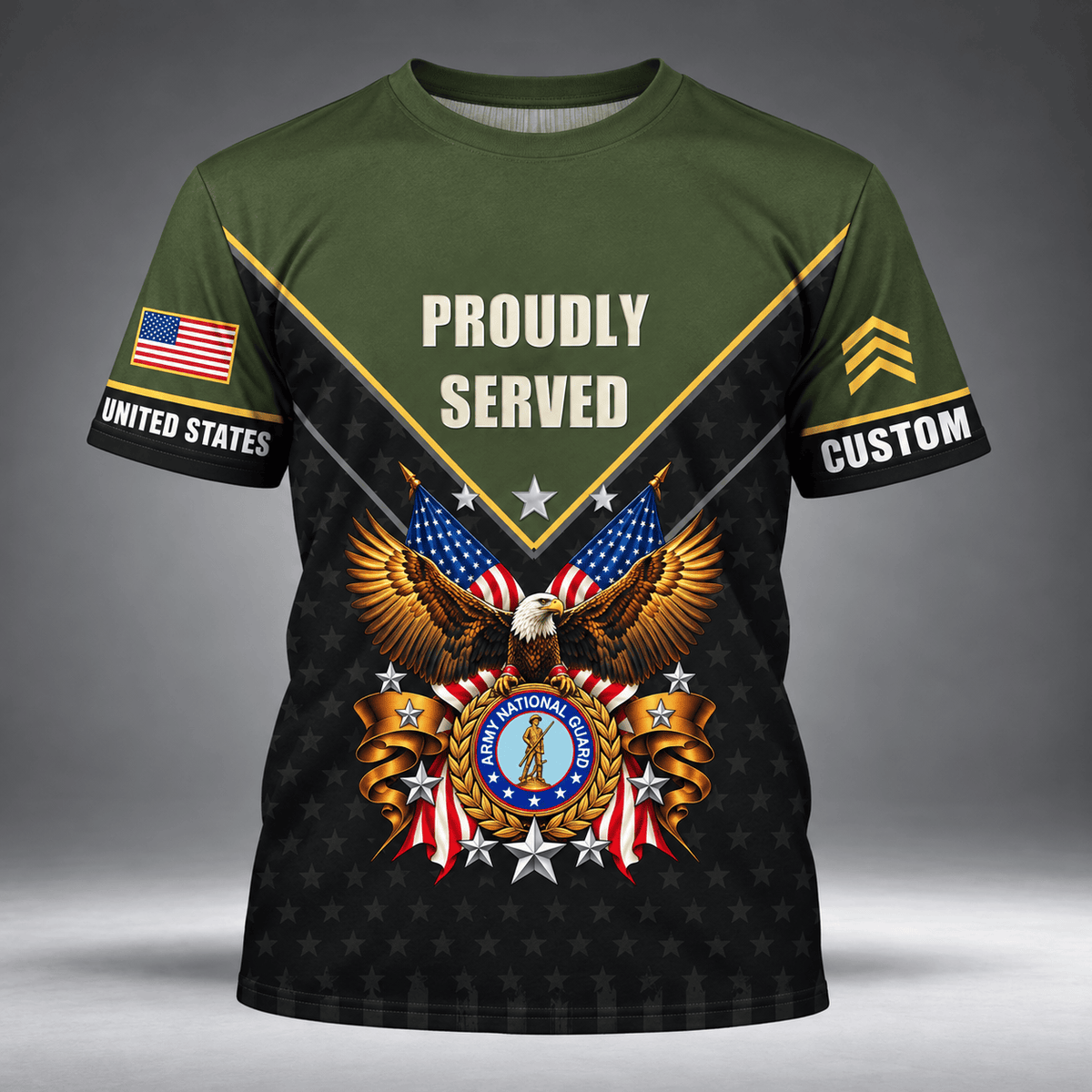 Proudly Served Army National Guard Veteran Polo Shirt, Military Veteran Shirts - T-Shirt - front - Minimal Gray Studio Backdrop