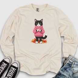 Cozy Fall Tuxedo Cat Long Sleeve Tee