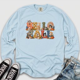 Faux Embroidery Fall Cats Long Sleeve Tee