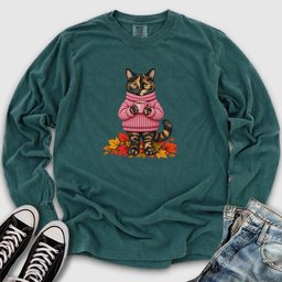 Cozy Fall Tortie Cat Long Sleeve Tee