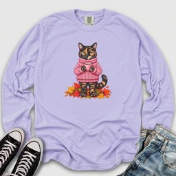 Cozy Fall Tortie Cat Long Sleeve Tee