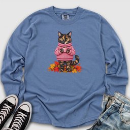 Cozy Fall Tortie Cat Long Sleeve Tee
