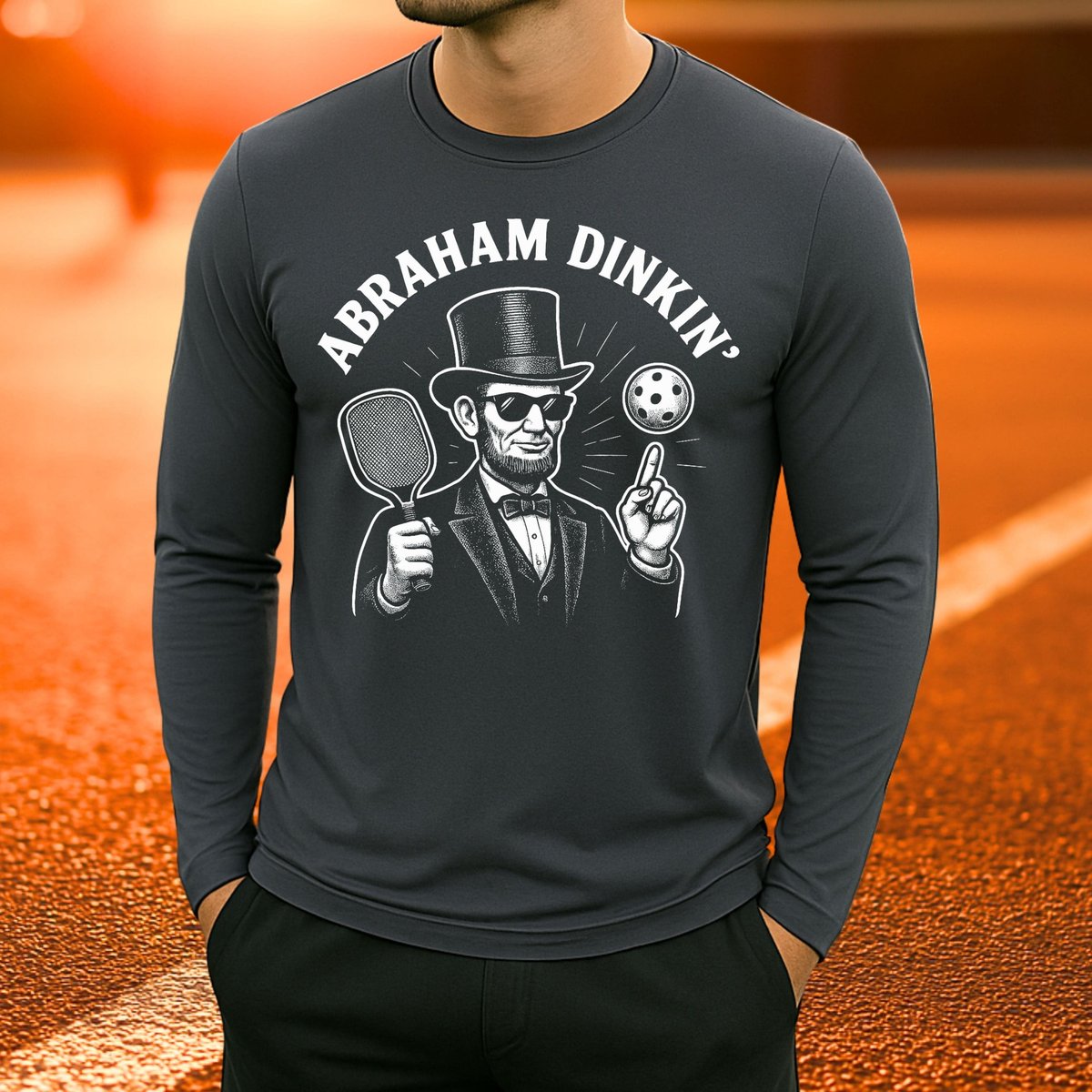 Abraham Dinkin' Pickleball Long Sleeve Tee