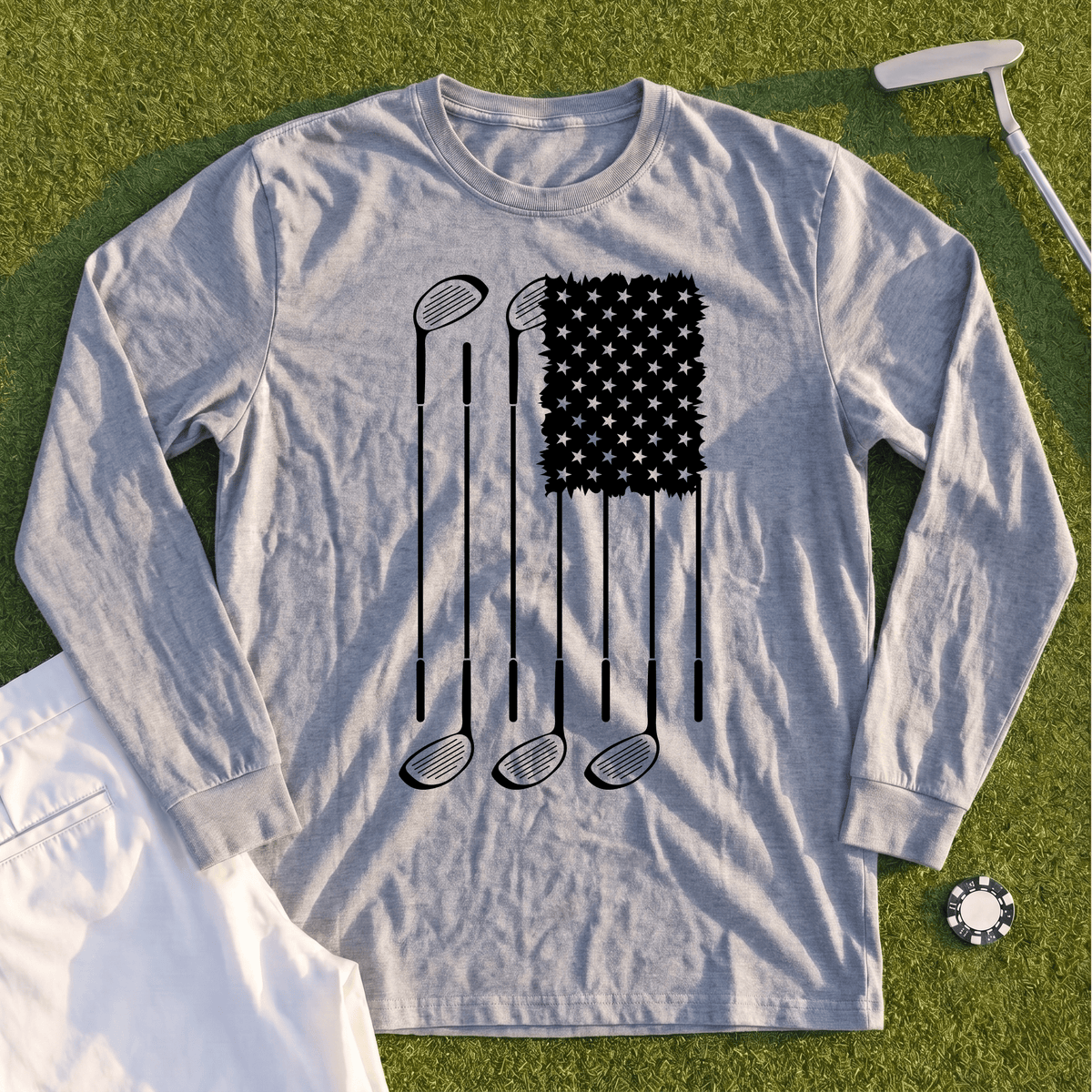 USA Flag Clubs & Stars Long Sleeve Tee
