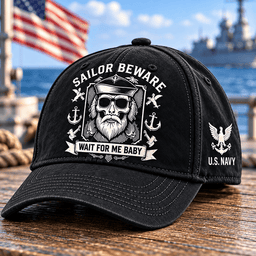 Sailor Beware Wait For Me Baby T Shirt Hoodie Baseball Cap Gift For Navy Veterans Baseball Cap Black